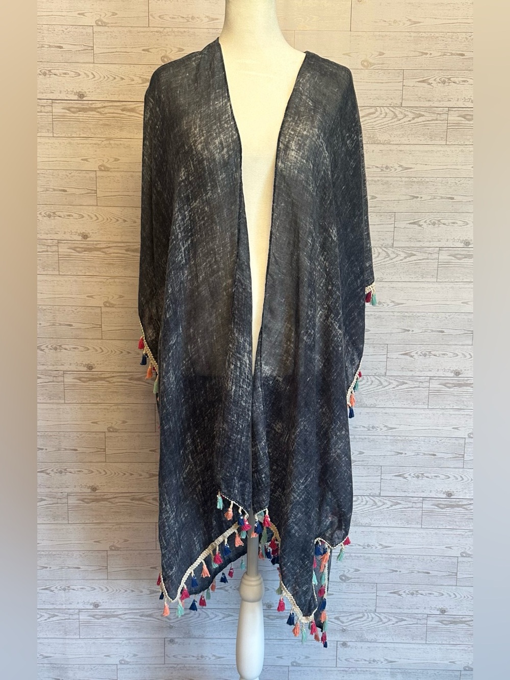 Urban Mangoz Black Boho Tassel Kimono One Size Open Front Duster